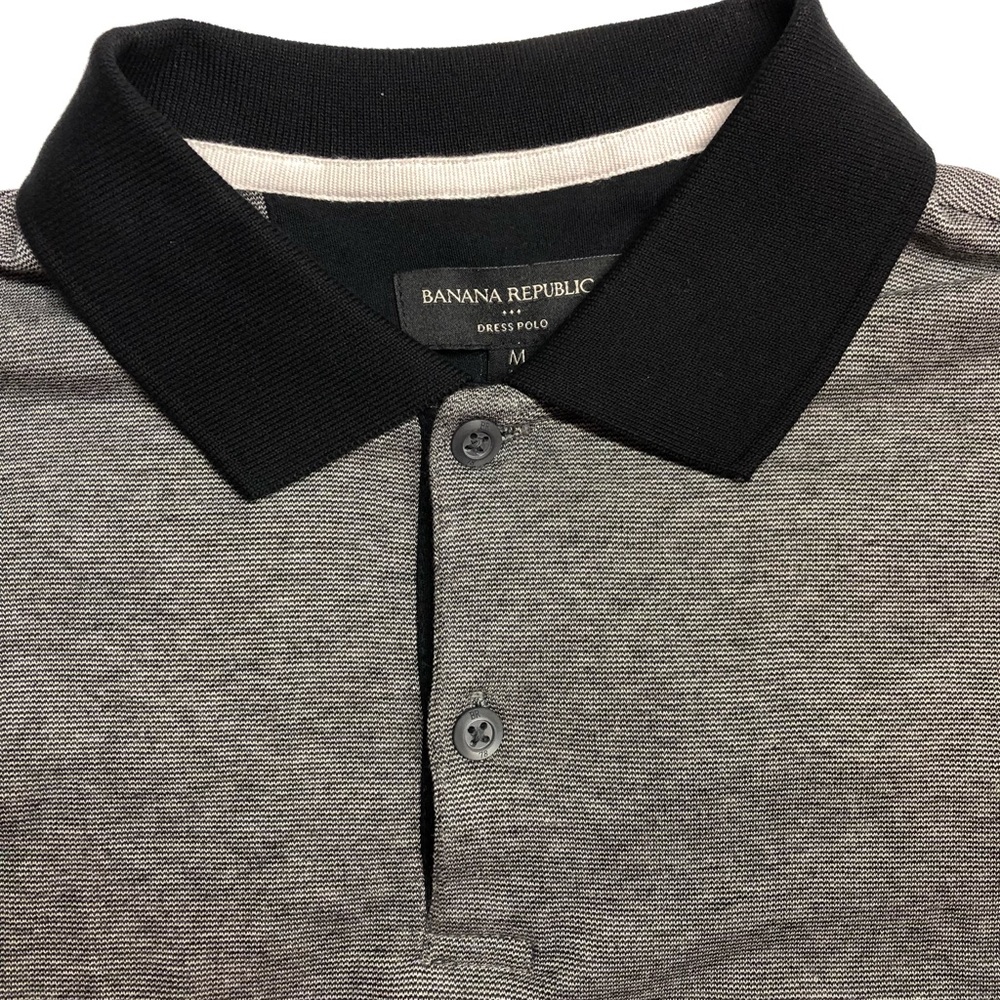 New Banana Republic Dress Polo Mens Medium Short Sleeve Black Gray Cotton NWT